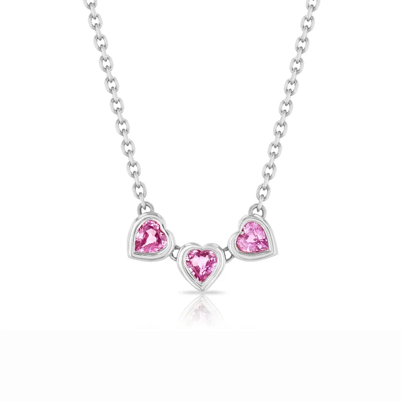 women’s friendship pendants -Pink Sapphire Trio Heart Necklace