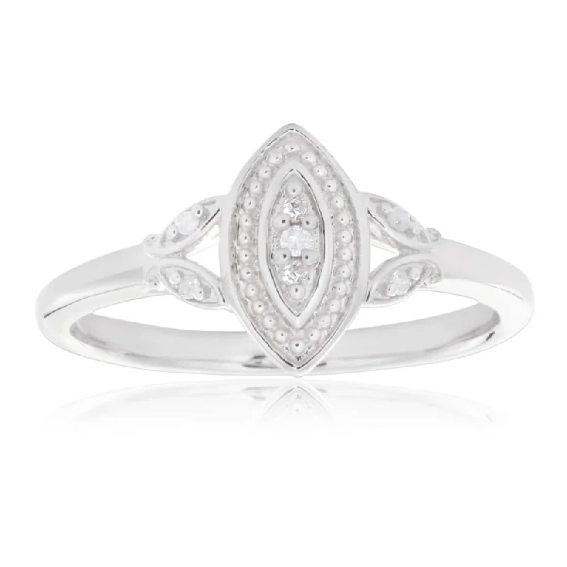 unique diamond engagement rings -Sterling Silver Marquise Shaped Diamond Ring