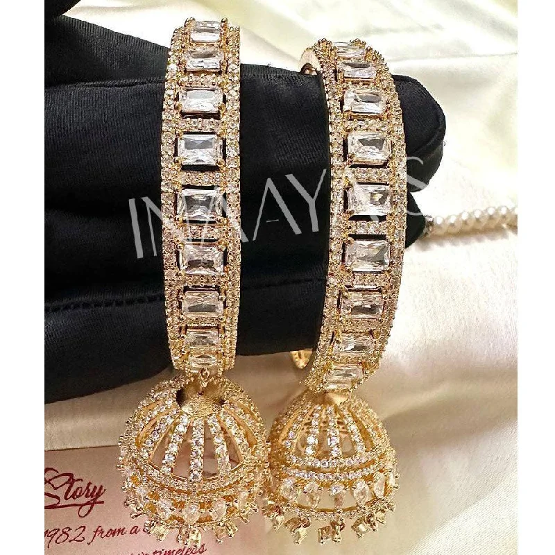 women’s silver bangles -Golden Premium AD Stone Jhumki Drop Bangle Set, Indian Asian Bangles Churiya Bangle Set Kangan Bangles Pack Of 2.