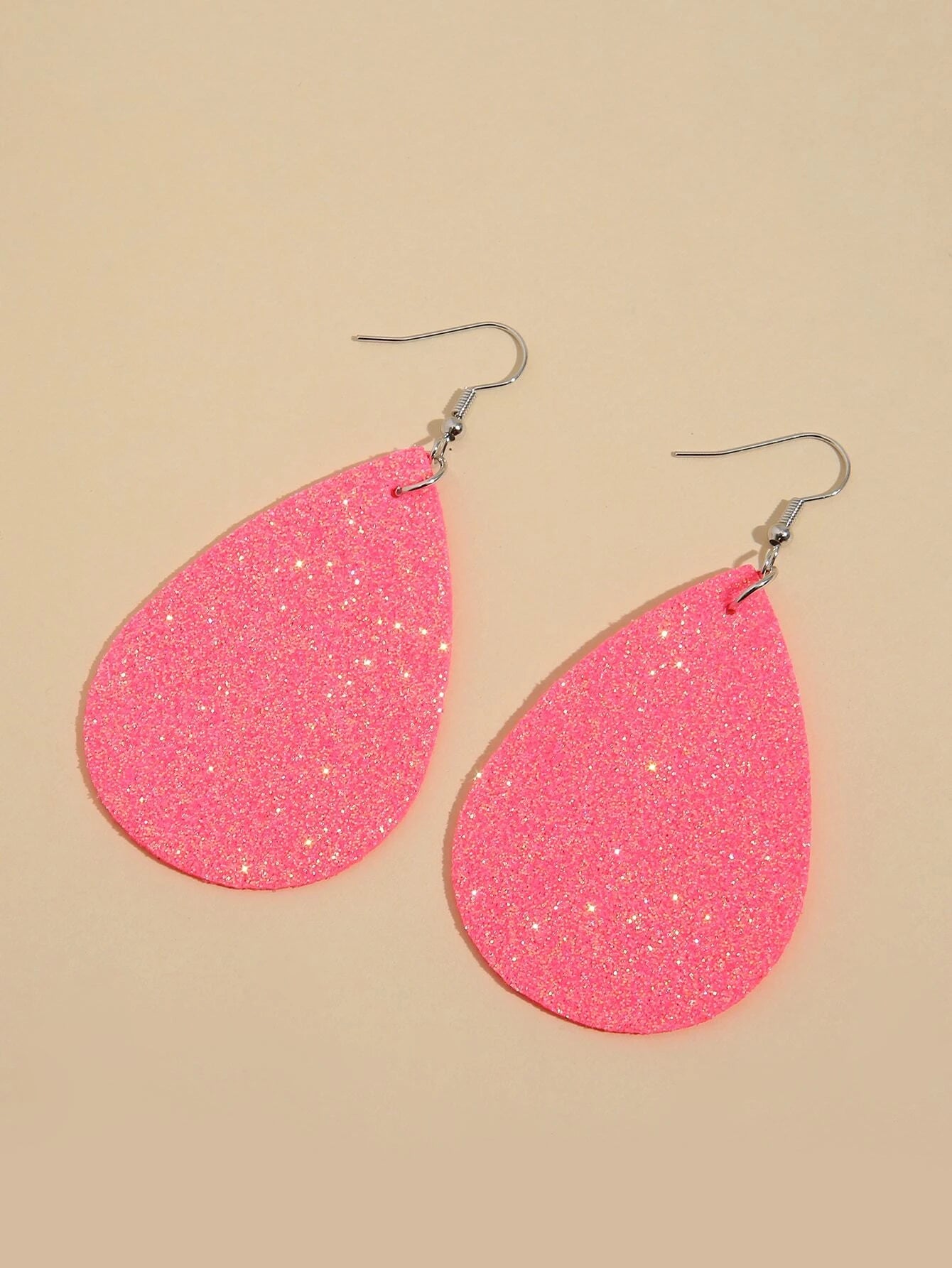 women’s chandelier earrings -Neon Hot Pink Glitter Tear Drop Earrings