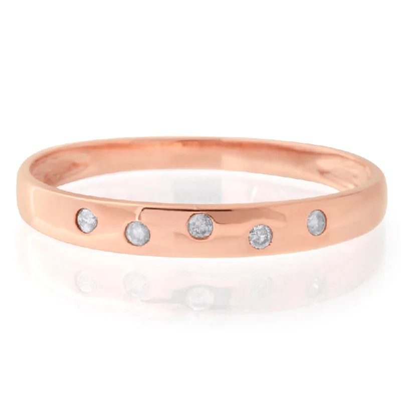 women’s engagement rings with pearls -9ct Rose Gold 0.05 Carat Diamond Ring with 5 Brilliant Diamonds