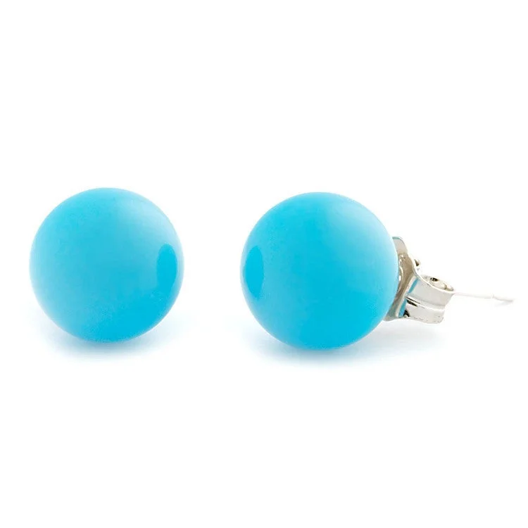 women’s gold dangling earrings -8mm Sleeping Beauty Turquoise Ball Stud Earrings 925 Silver