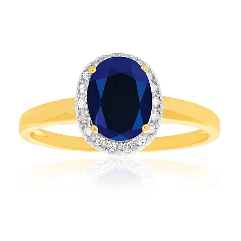 vintage diamond engagement rings -9ct Yellow Gold & White Gold Created Sapphire and Diamond Ring