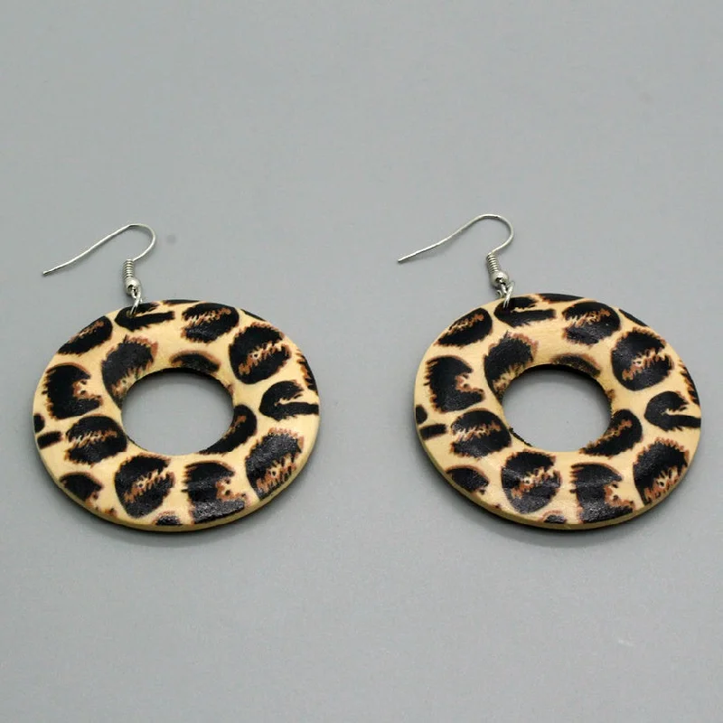 women’s pearl earrings -Wooden Leopard Circle Style Earrings