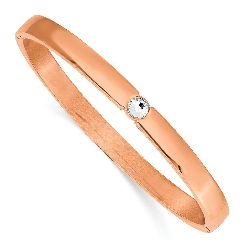 vintage-inspired bangles for women -Stainless Steel Polished Rose IP-plated Preciosa Crystal 6mm Hinged Bangle