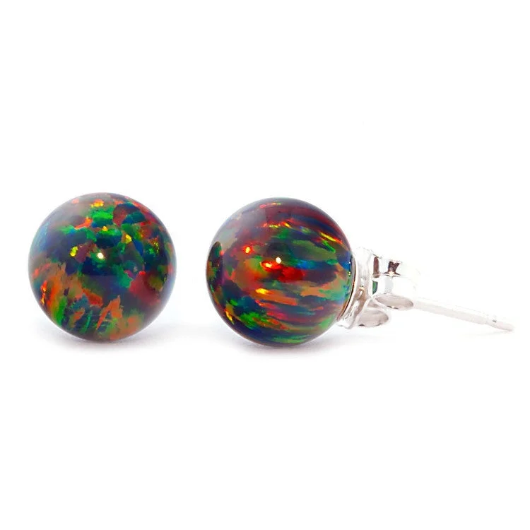 women’s vintage earrings -Aurora: 10mm Black Australian Opal Ball Stud Earrings 14k White Gold