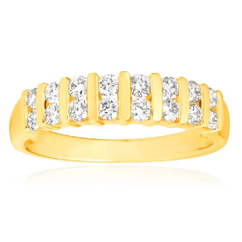 women’s classic engagement rings with diamonds -9ct Yellow Gold 1/2 Carat Double Row Channel Set Diamond Ring