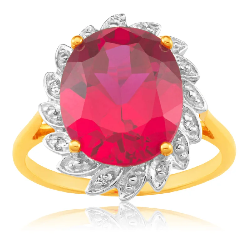 affordable platinum engagement rings -9ct Yellow Gold Created Ruby and Diamond Ring