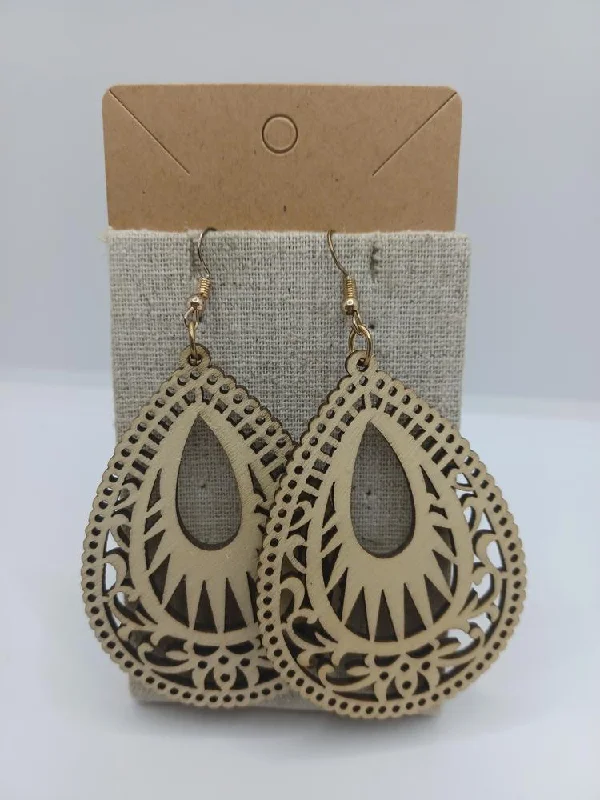 women’s moonstone earrings -Tan Wooden Cutout Earrings