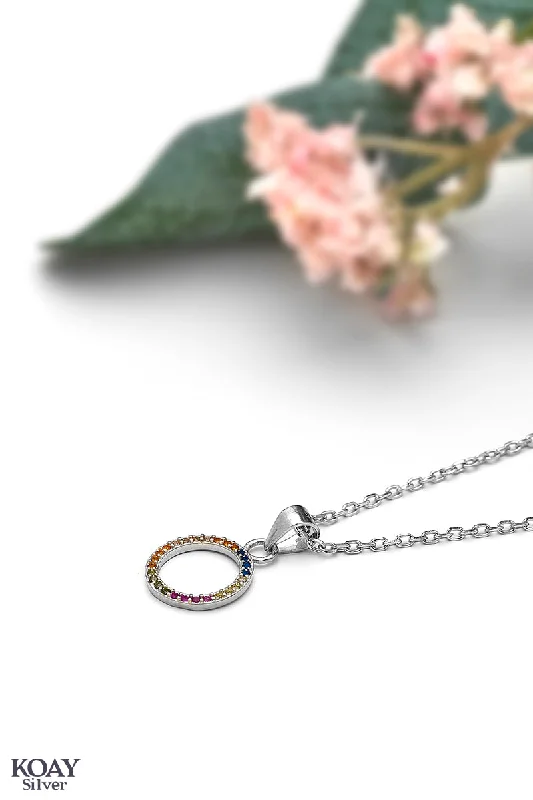 women’s infinity necklaces -Zircon Colored Circle Necklace