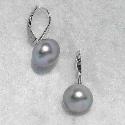 women’s bohemian drop earrings -10mm Cultured Gray Pearl Cup Leverback Earrings 925 Silver