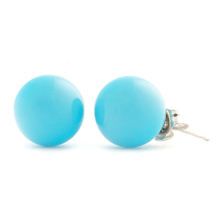 women’s simple stud earrings -10mm Turquoise Ball Stud Earrings 14K White Gold