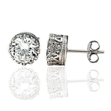 large hoop earrings for women -Austin: 8mm Russian Ice on Fire CZ Crown Set Stud Earrings 925 Silver