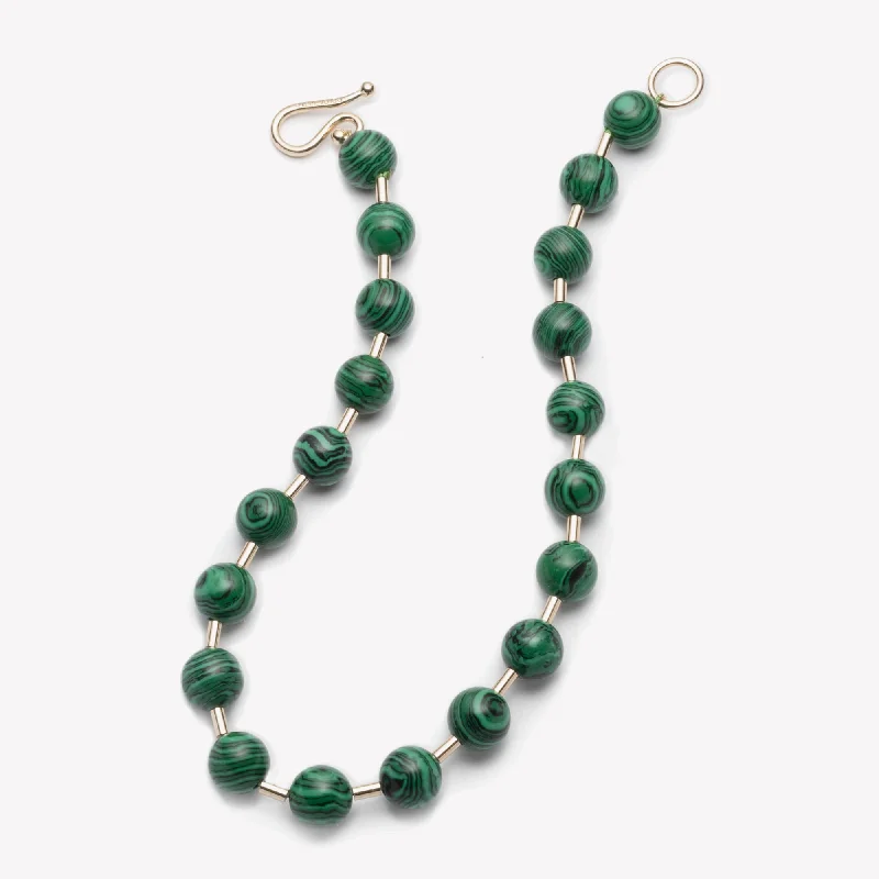 women’s lucky charm necklaces -BEADED BALL CHAIN NECKLACE - MALACHITE