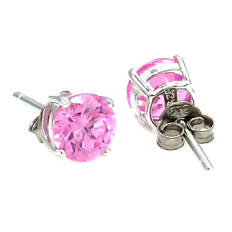 women’s colorful earrings -Harlow: 5mm 1.0c Pink Sapphire Ice CZ Basket Set Stud Earrings 925 Silver