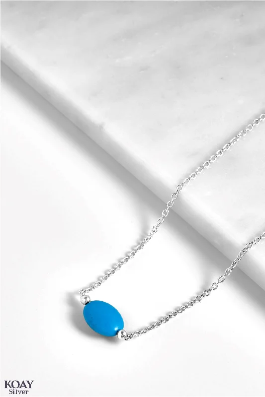 women’s birthstone necklaces -Oval Blue Stone Necklace