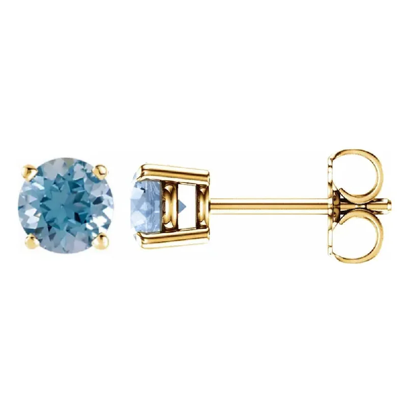 women’s crystal drop earrings -Natural Aquamarine 4-Prong Cast Basket Stud Earrings 14K Yellow Gold