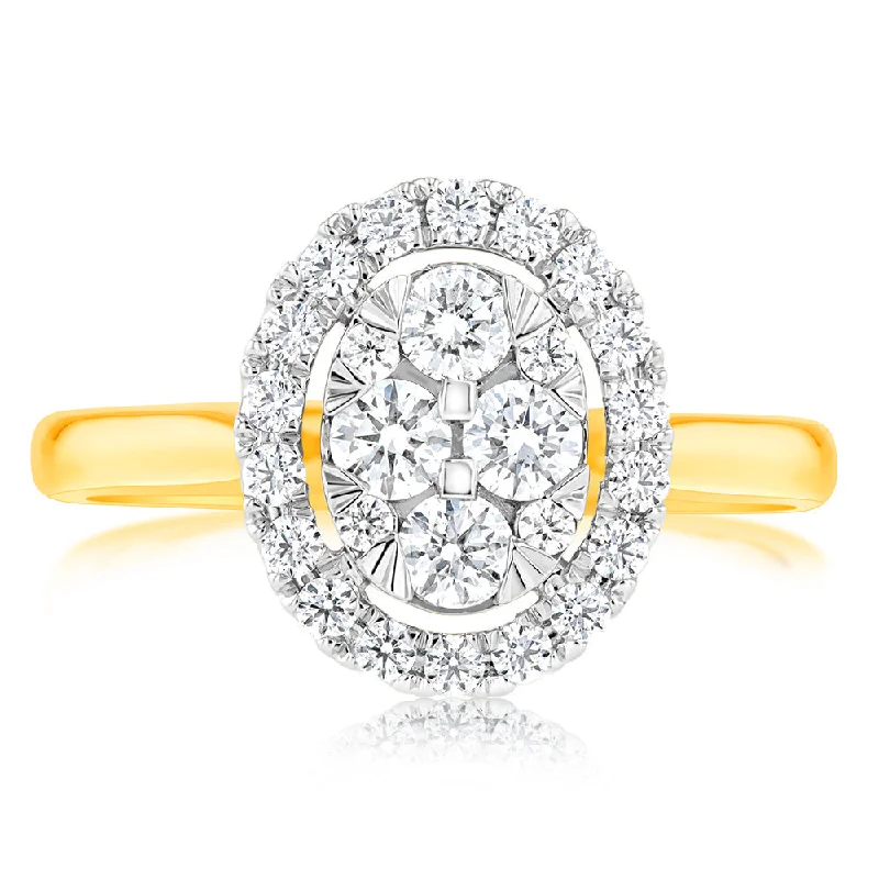 women’s classic engagement rings with diamonds -Flawless 1/2 carat  9ct Oval Yellow & White Gold Diamond Ring