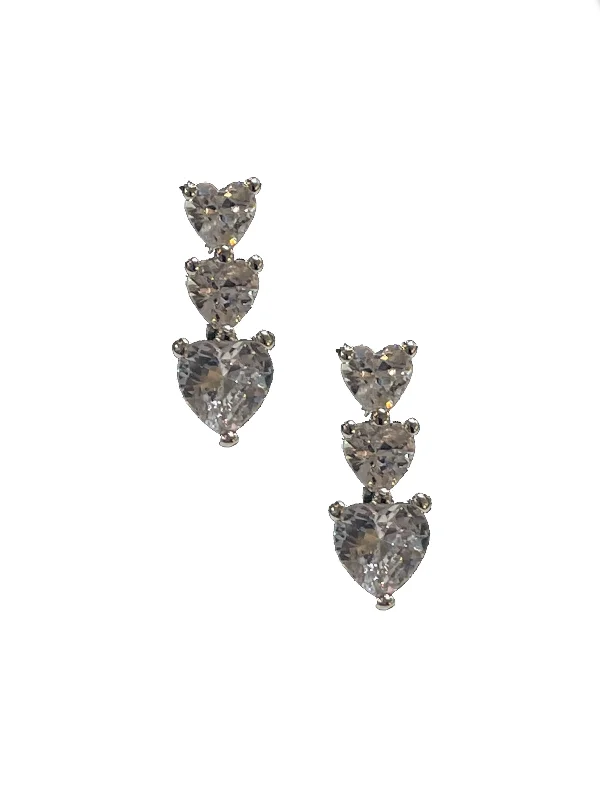 women’s dangling earrings -Triple Heart Stud - Silver