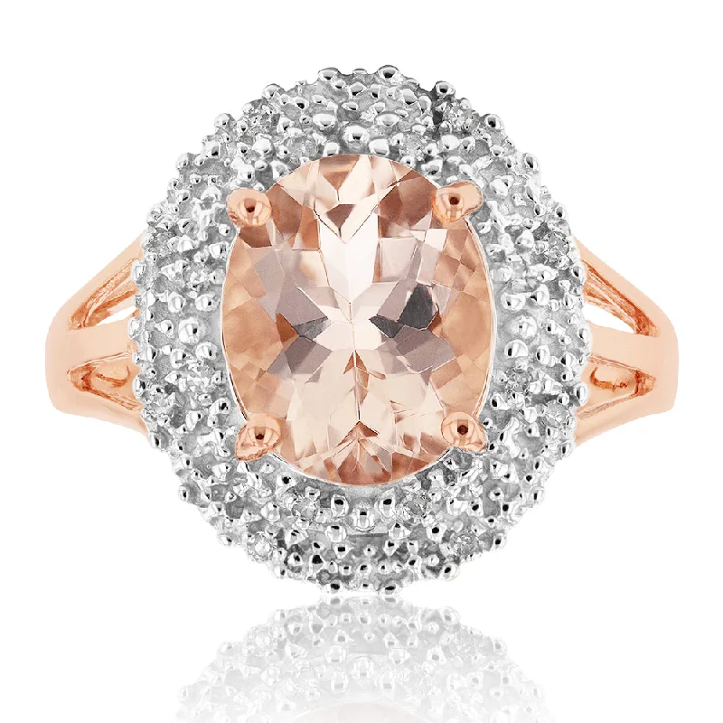 yellow gold engagement rings for women -9ct Rose Gold 2.00ct Morganite and Diamond Ring