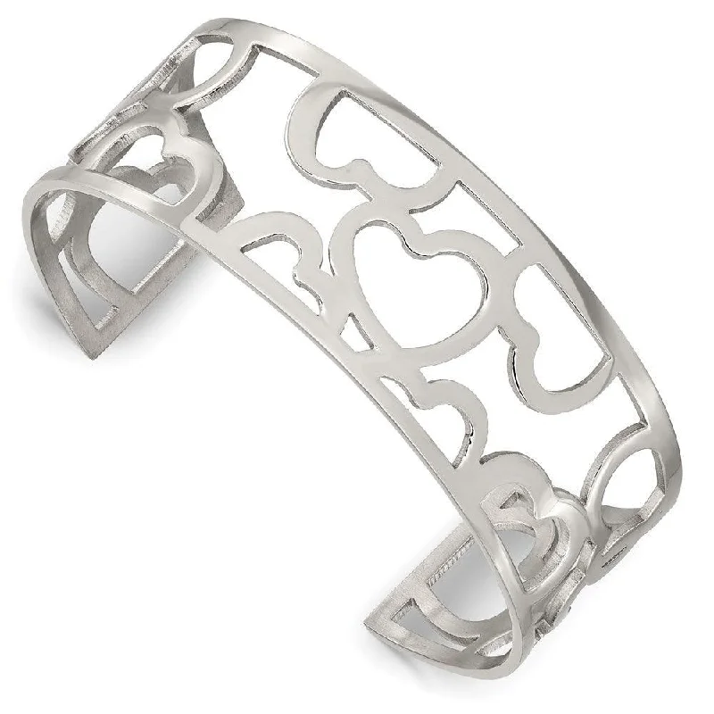 elegant bangles for women -Stainless Steel Hearts Cuff Bangle