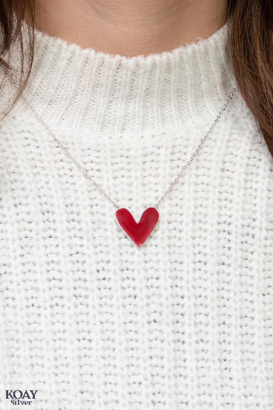 trendy statement necklaces for women -Large Red Heart Necklace