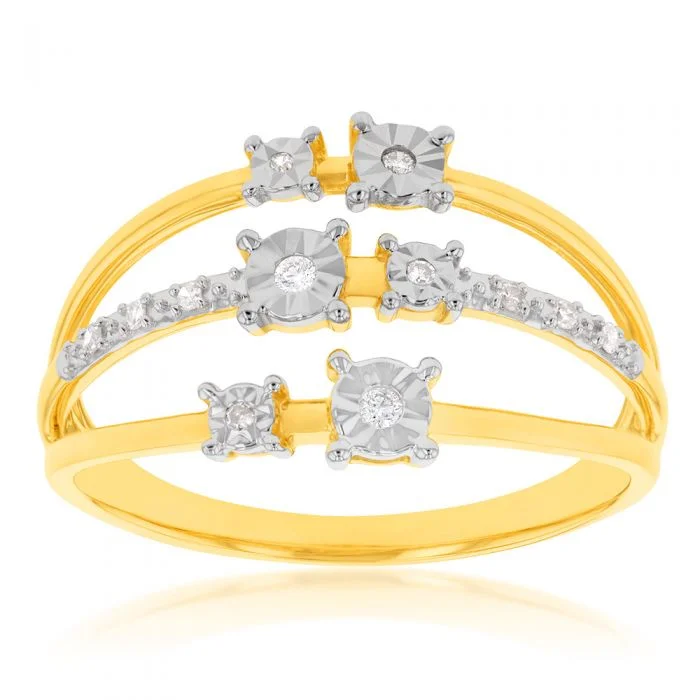 women’s yellow diamond engagement rings -9ct Yellow Gold Diamond Ring with 12 Brilliant Diamonds