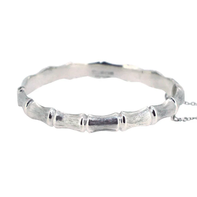 women’s mixed metal bracelets -Textured Silver 'Bamboo' Bangle