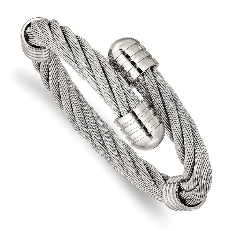 modern bangles for women -Stainless Steel Polished Adjustable Twist Wire Cuff Bangle