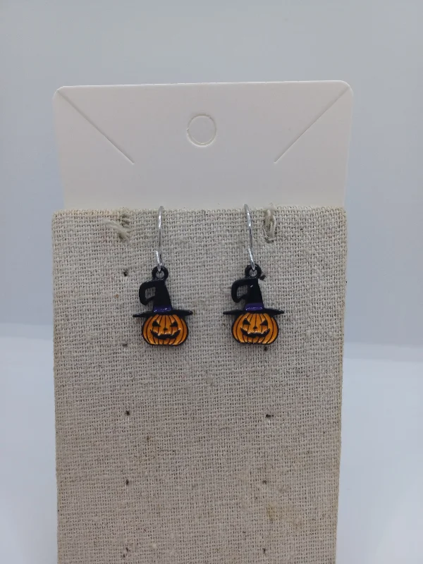 personalized earrings for women -Jack 'O Lantern w/ Witch's Hat Earrings