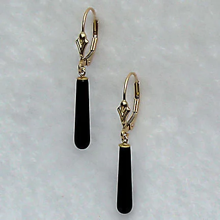 women’s adjustable earrings -18mm Black Onyx Teardrop Leverback Earrings 14K Yellow Gold