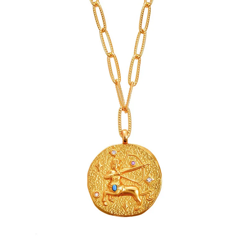 multi-layered necklaces for women -12 CONSTELLATIONS Sagittarius double-sided customized coin necklace