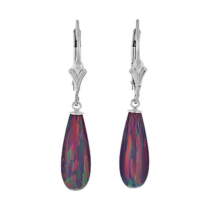 women’s tassel earrings -Elizabeth: 16mm Royal Lavender Created Opal Teardrop Lever Back Earrings Silver