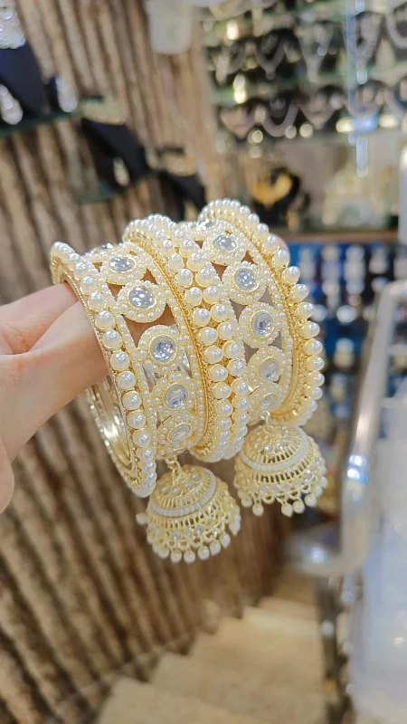 women’s bangles and bracelets -Pearl AD Bangles Jhumka Stack Indian Bridal Beauty Jewellery