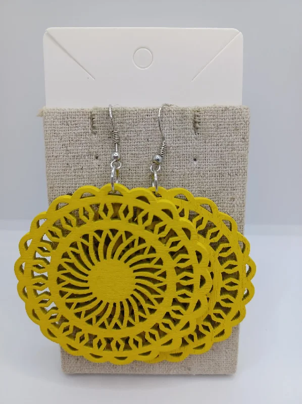 women’s huggie earrings -Yellow Cutout Wooden Earrings