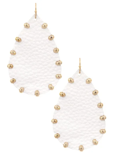 elegant earrings for women -White Leather Style Earrings w/ Gold Embellishments