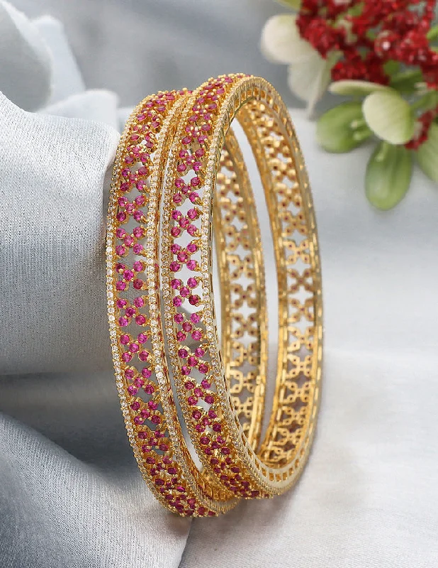 gold chain bracelets for women -Designer Zircon Gold Plated Bangles ZBGL10955