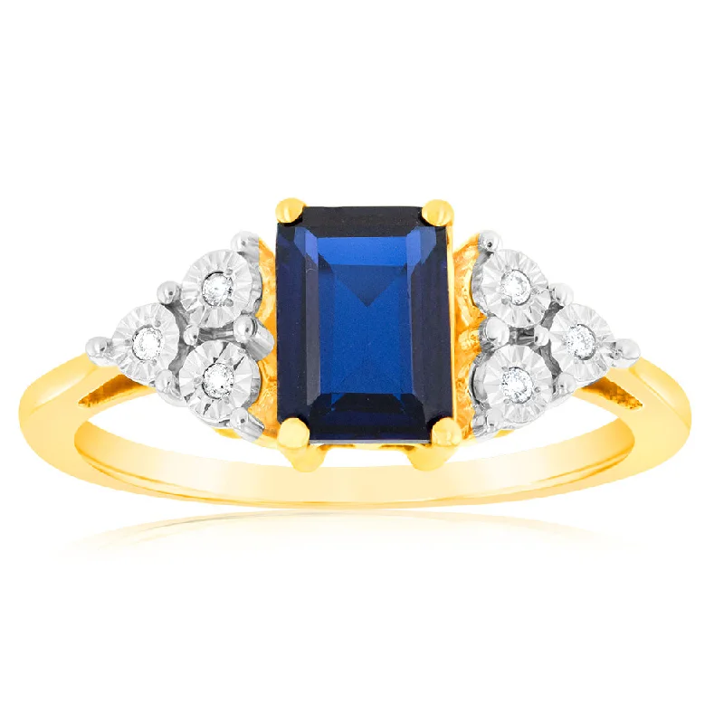 modern engagement rings for women -9ct Yellow Gold 7mm Created Sapphire And Diamond Ring