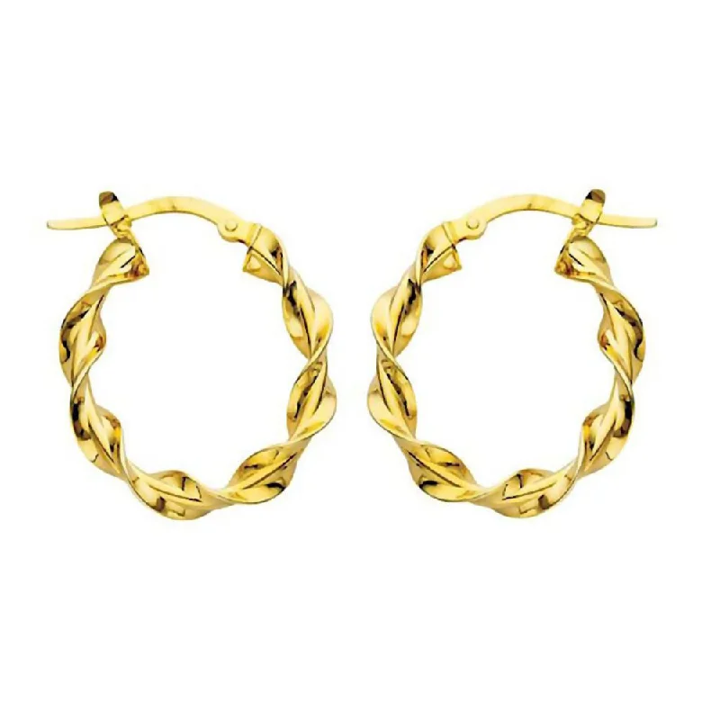 women’s cute earrings -Greg Anthony Italian Twist Hoop Earrings 14K Yellow Gold