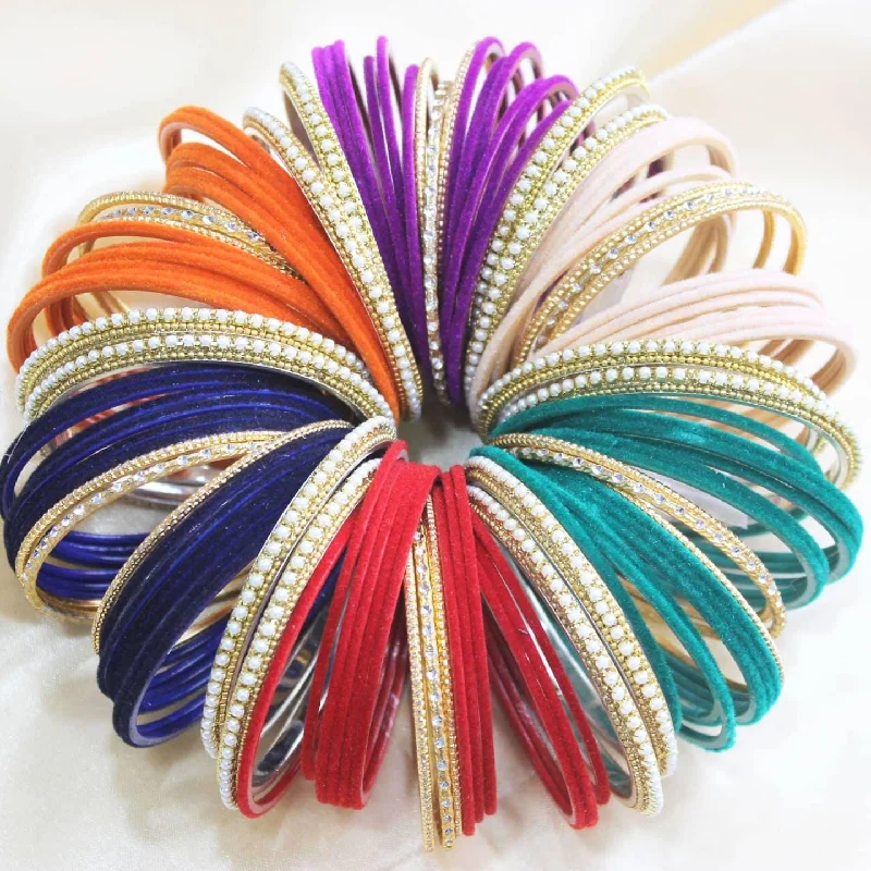 trendy cuff bracelets for women -Velvet Bangles, Matte Bangle Set Pack of 6 Colors