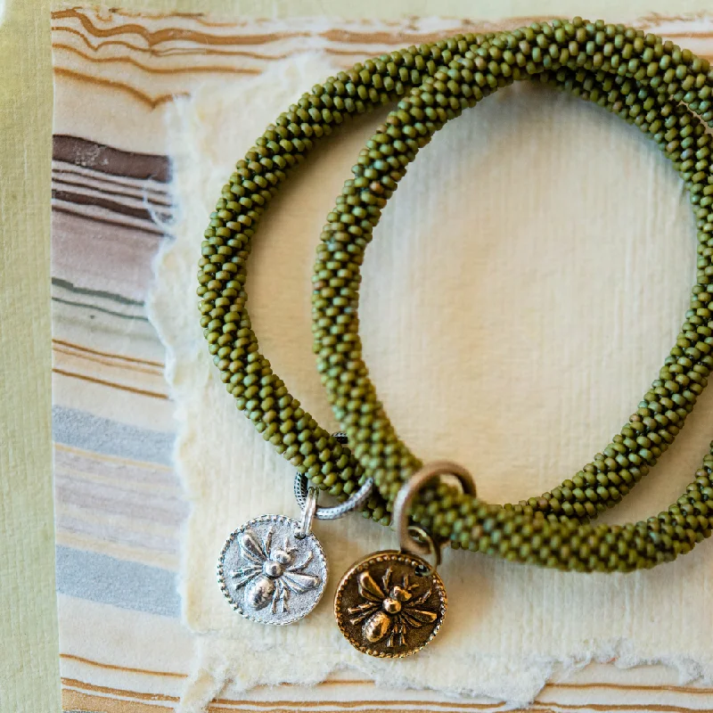 men’s and women’s matching bracelets -Beaded Bangle + Bee Charm