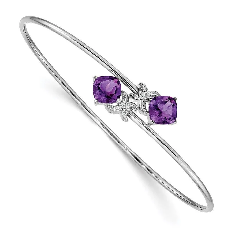 women’s stacked bracelets -14k White Gold 0.03ct Dia. & 2.2ct Amethyst Flexible Bangle