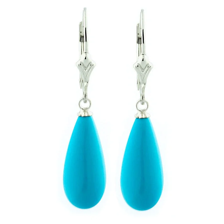 women’s bohemian drop earrings -18mm Sleeping Beauty Teardrop Turquoise Lever Back Earrings 925 Silver