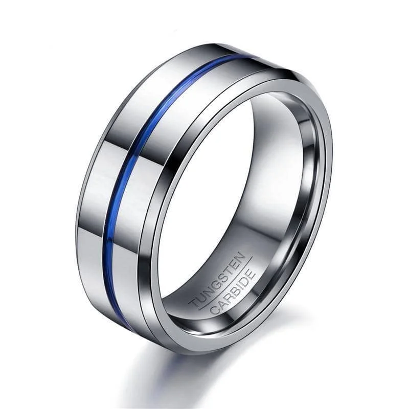 women’s stackable rings -8MM Tungsten Carbide Thin Blue Line Men's Wedding Band