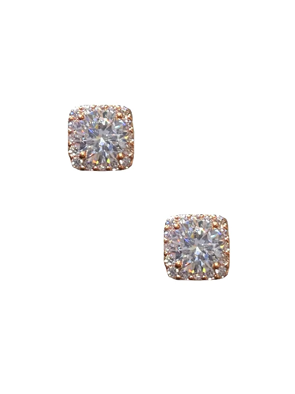 women’s enamel earrings -Square Pave Studs - Rose Gold