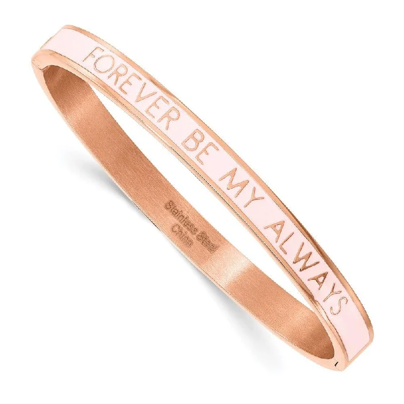 statement bangles for women -Stainless Steel Polished Rose IP Pink Enamel MY ALWAYS Hinged Bangle