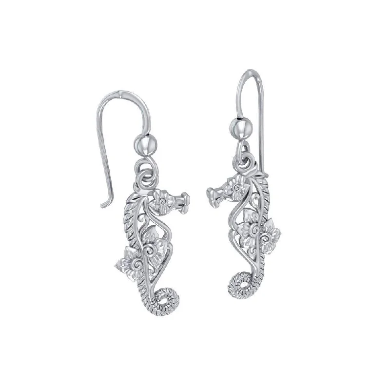 women’s ear piercings -Most precious jewel of the ocean ~ Sterling Silver Seahorse Filigree Hook Earrings Jewelry TER1714