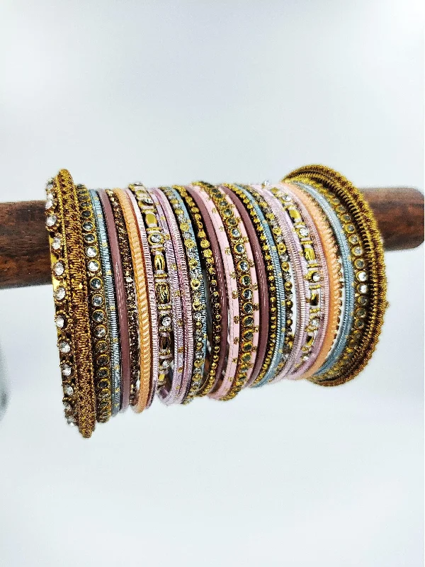 bohemian bangles for women -Dusty Pink & Multishade Bridal Bangles Set, Wedding Bangles Set