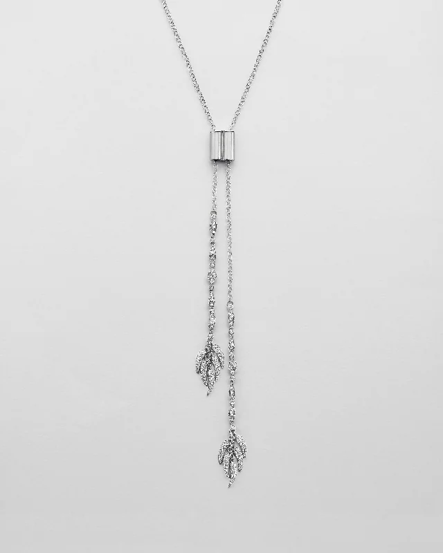 adjustable necklaces for women -Diamond Leaf Bolo Lariat