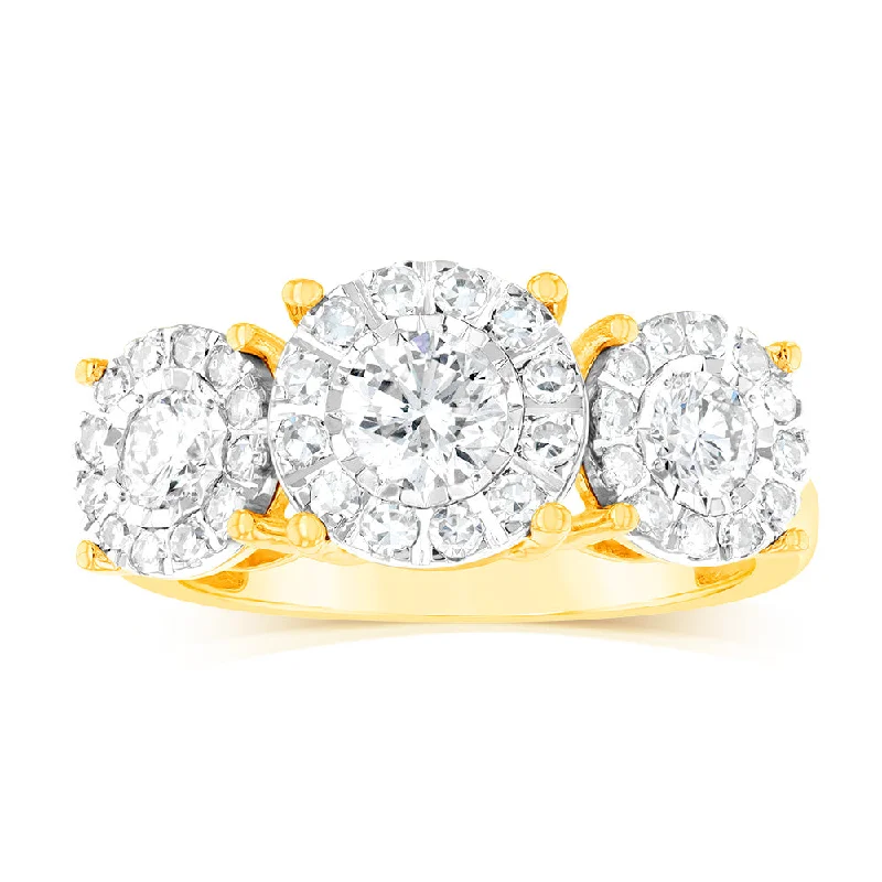 women’s engagement rings with diamonds -Luminesce Lab Grown Trilogy 1 Carat Diamond Ring in 9ct Yellow Gold